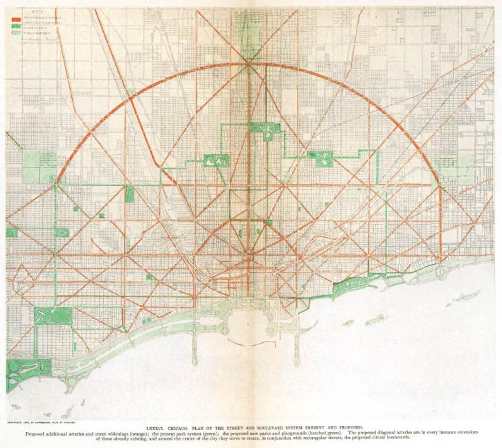Plan Straßen und Stadtplanung Chicago von 1909